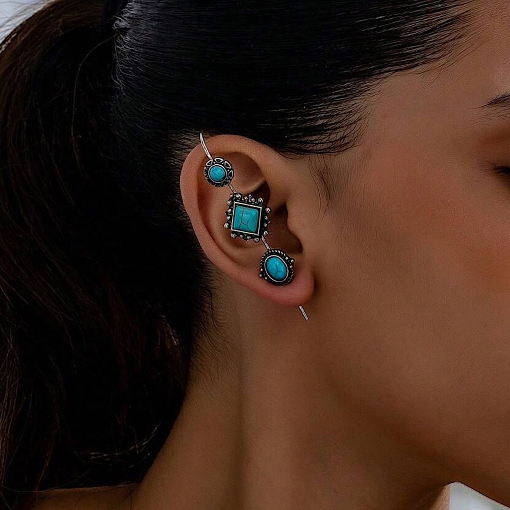 FP Turquoise Silver Threader Earcuff Boho One Piece